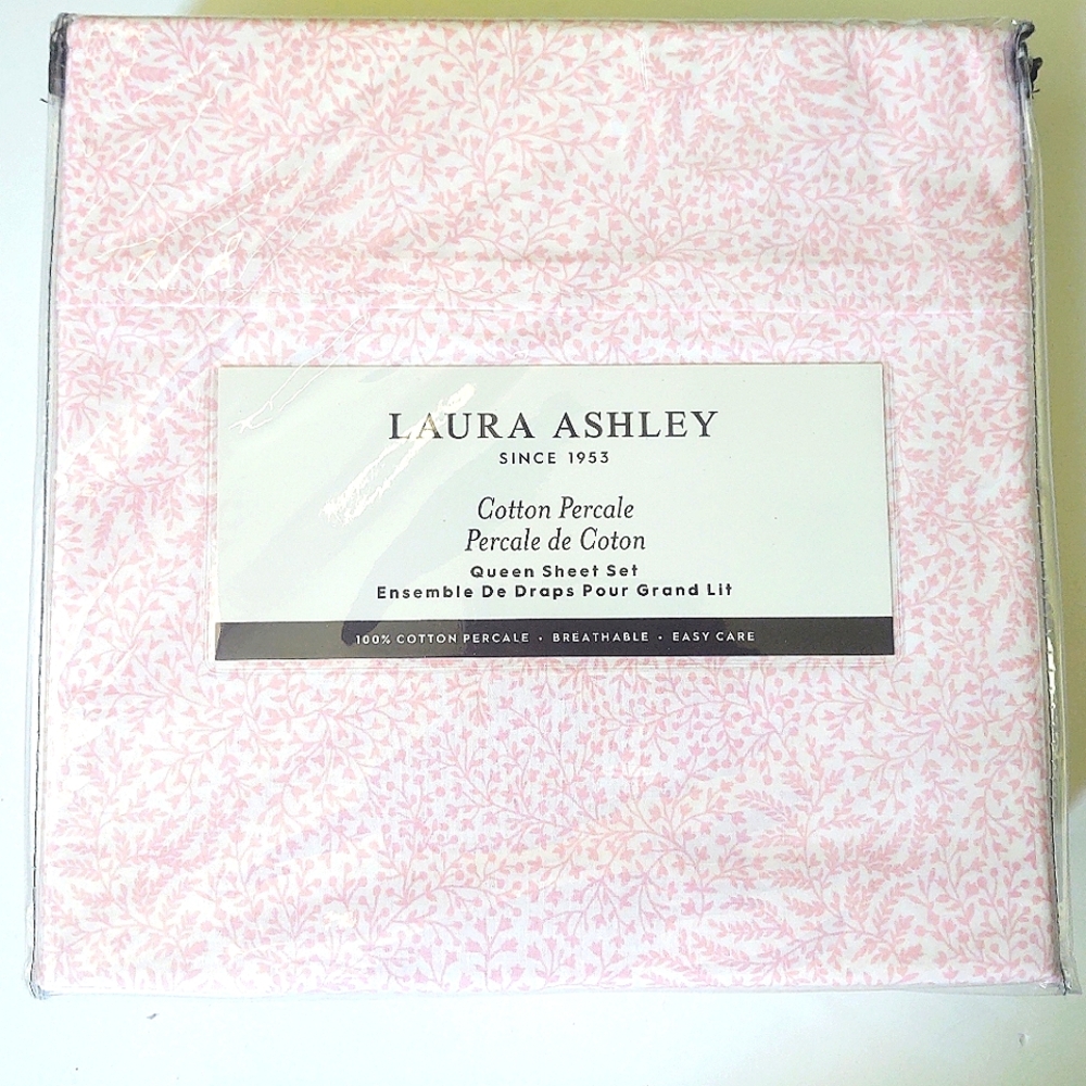 🎁Laura Ashley Sheet Set - Sweetwater Vine - Queen Size Cotton Percale Sheet Set